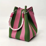 Green and pink stripe knit bag